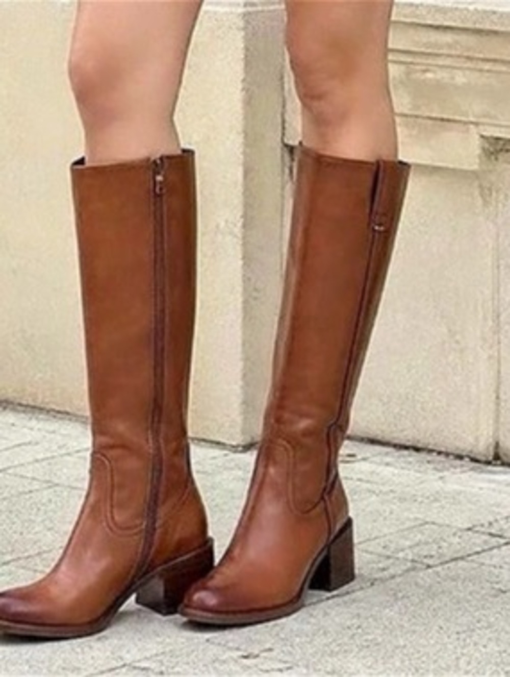 Mysoft Women's Knee High Boots Chunky Block Heel Side Zipper Brown Block Heel